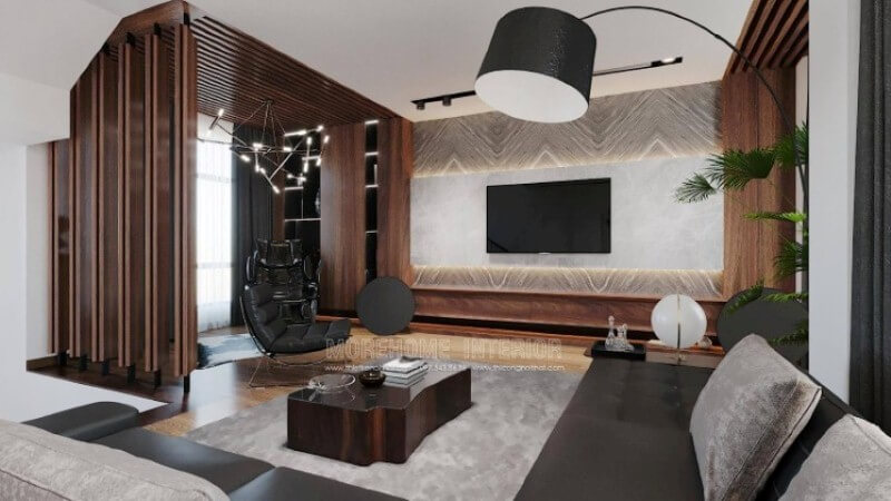 Có thể nói sofa góc là một trong những lựa chọn không thể bỏ qua cho mọi không gian đặc biệt trong thiết kế nội thất phòng khách biệt thự. Tuy nhiên cách kết hợp làm sao để tất cả tạo nên vẻ đẹp tổng hòa từ gam màu bộ sofa, kiểu dáng bàn trà. Như trong mẫu thiết kế nội thất phòng khách biệt thự này, kts Morehome đã lựa chọn chiếc bàn gỗ nguyên tấm gỗ óc chó, loại gỗ quý với vô vàn điểm mạnh, vân gỗ 3D tuyệt đẹp, gam màu độc đáo ko đơn điệu chuyển hóa từ nâu nhạt đến socola đậm hơn là tím đỏ,.. Mẫu nội thất biệt thự đẹp