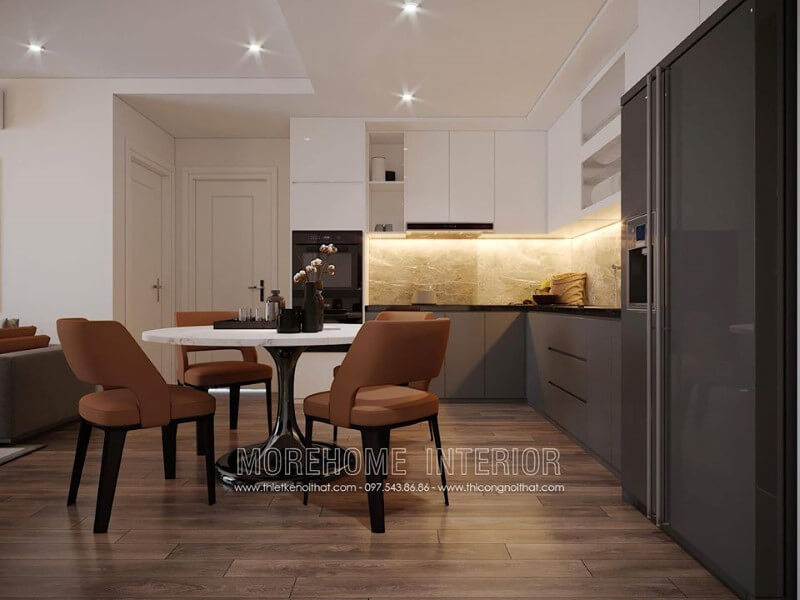 Mẫu tủ bếp gỗ công nghiệp đẹp cho phòng bếp nhà phố Tủ bếp gỗ công nghiệp và tủ bếp acrylic